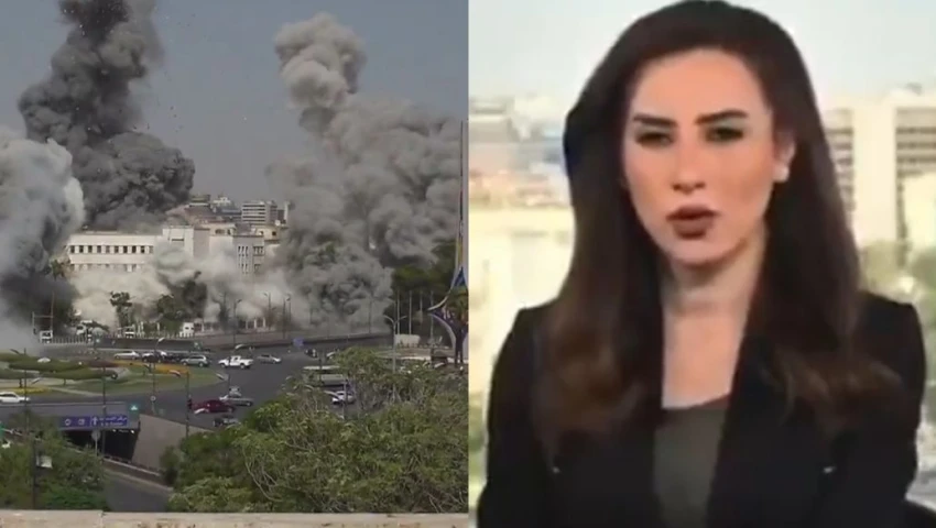 VIDEO| Estalló con conductora en vivo: El momento exacto del bombardeo israelí en Damasco