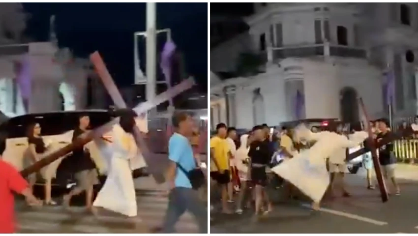 Jesús, Viacrucis, patada
