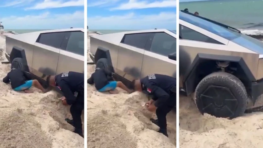 Cybertruck de Tesla queda atorada en playa de Yucatán: "No es 4x4” | VIDEO