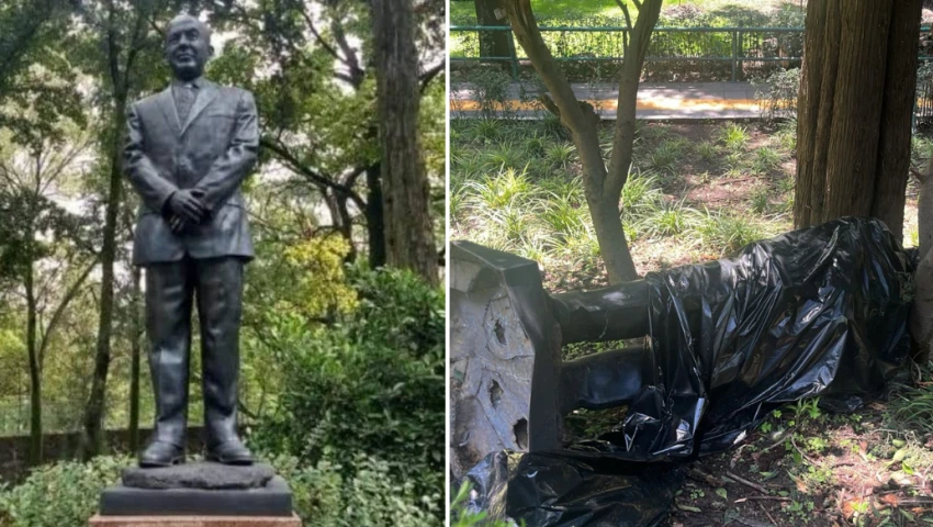 Cae estatua de Felipe Calderón en Los Pinos