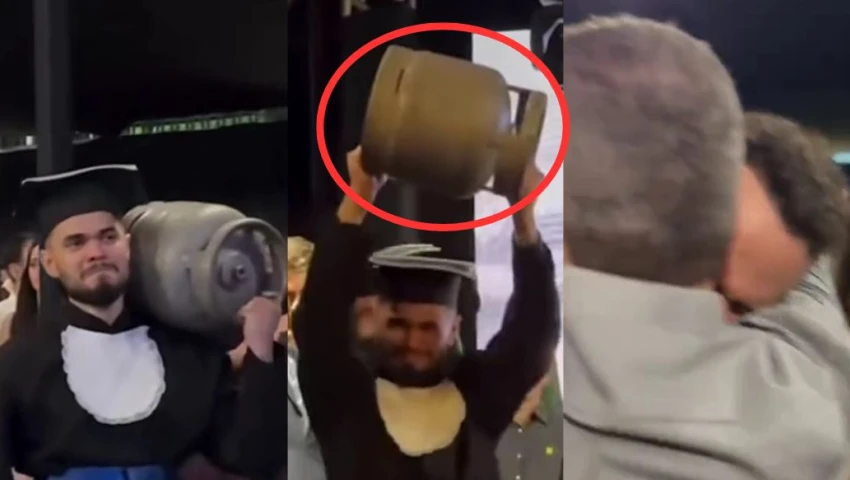 Joven rinde honor a su papá con tanque de gas en su graduación: “Con esto me sacó adelante” | VIDEO